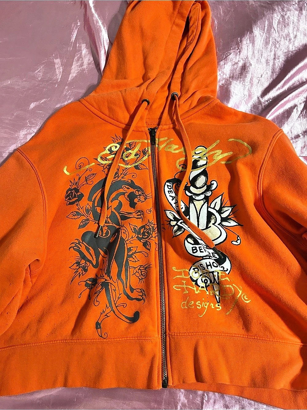 Ed Hardy Orange Graphic Zip Hoodie